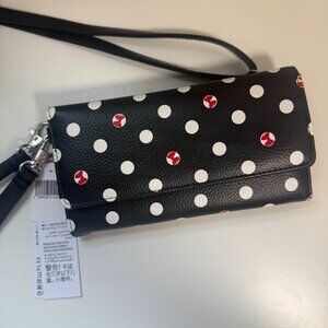Disney Wristlet Cross Body Crossbody Strap Wallet Black with Red Bows